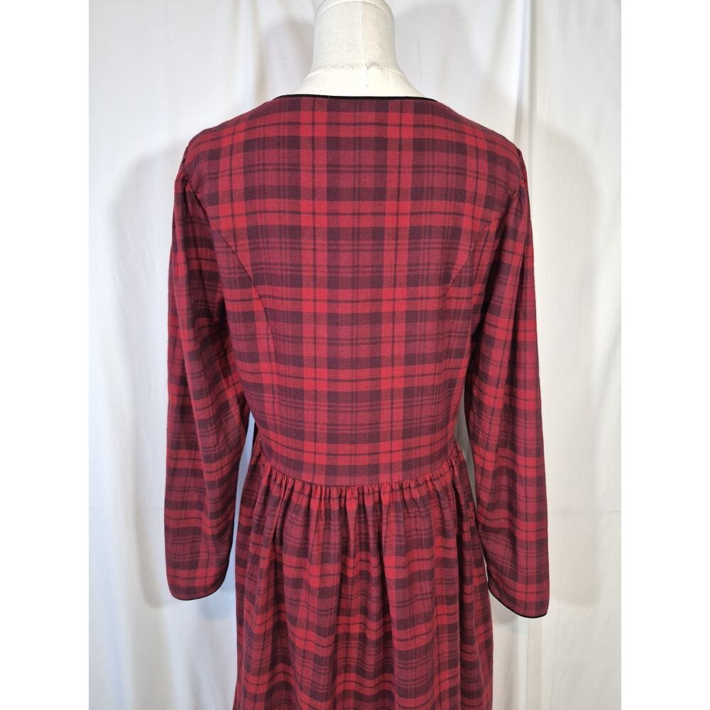 Vintage Laura Ashley Red Plaid Wool Blend Tartan Midi Dress US 12 - Picture 10 of 12